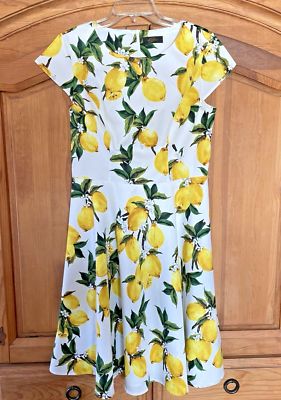 Dressystar Women's Retro Style White Yellow Lemon Print Cap Sleeve Dress  Large | eBay