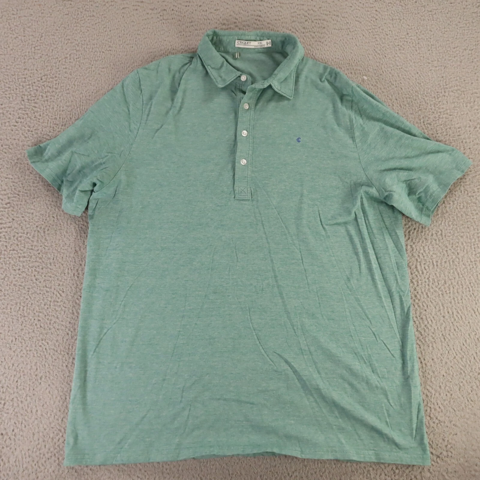 Criquet Shirt Mens 2XL Green Striped 100% Cotton Organic Golf Logo