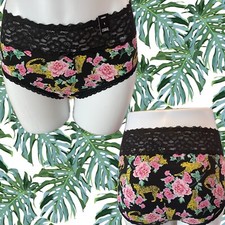 Torrid 0/L Black Floral Cheetah Print Scallop Lace Waistband Cheeky Panties
