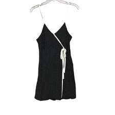 Vintage 90s Y2K Skort Romper Faux Wrap Dress S Grunge Black Polka Dot Sleeveless