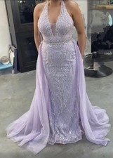 Lavender Formal Gown Beaded Bodice Sheer Waist Dress