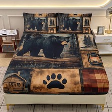 Black Rustic Bear Bedding Set for Boys Girls,3-Piece Queen Size Wildlife Them...