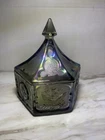 VINTAGE EAGLE & LONE STAR IRIDESCENT CARNIVAL GLASS TRINKET BOX W/ LID