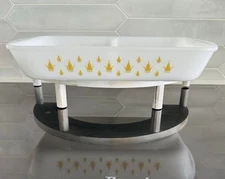 Vintage Glasbake Gold Crowns Casserole Dish Rectangle Divided Dish Retro Kitchen