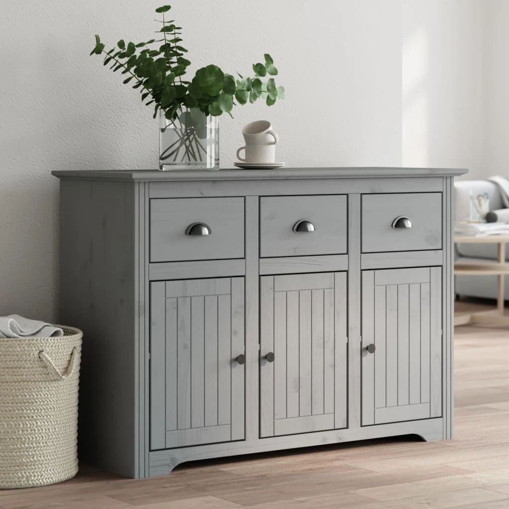 Buffet 2 Portes Gris 40x35x80 Cm – Bois Massif De Pin – Meuble De Rangement (Neuf)
