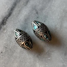 2pcs Tibetan Silver & l Turquoise Beads 25x14mm CC233