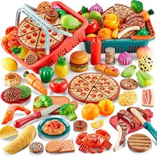 Play Food Sets for Kids Kitchen-80PC Pretend Food with 2 Kids Picnic Basket, ...