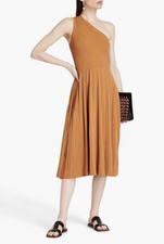 Zimmermann Dress Andie One Shoulder Knit Ribbed Pleated Size 0P AU6-8 Tan Copper