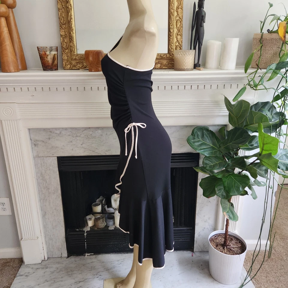 Vestido preto vintage anos 90 bainha de babado alto baixo franzido um ombro elástico tamanho pequeno - Imagem 4 de 4