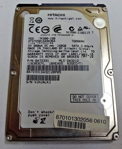 HITACHI *HTS725016A9A364* 160 GB * SATA HDD Notebook 2,5 Zoll #NFP1679