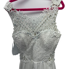 City Studio Fit Flare Long Gown Dress Size 1 White Floral Lace Wedding Prom