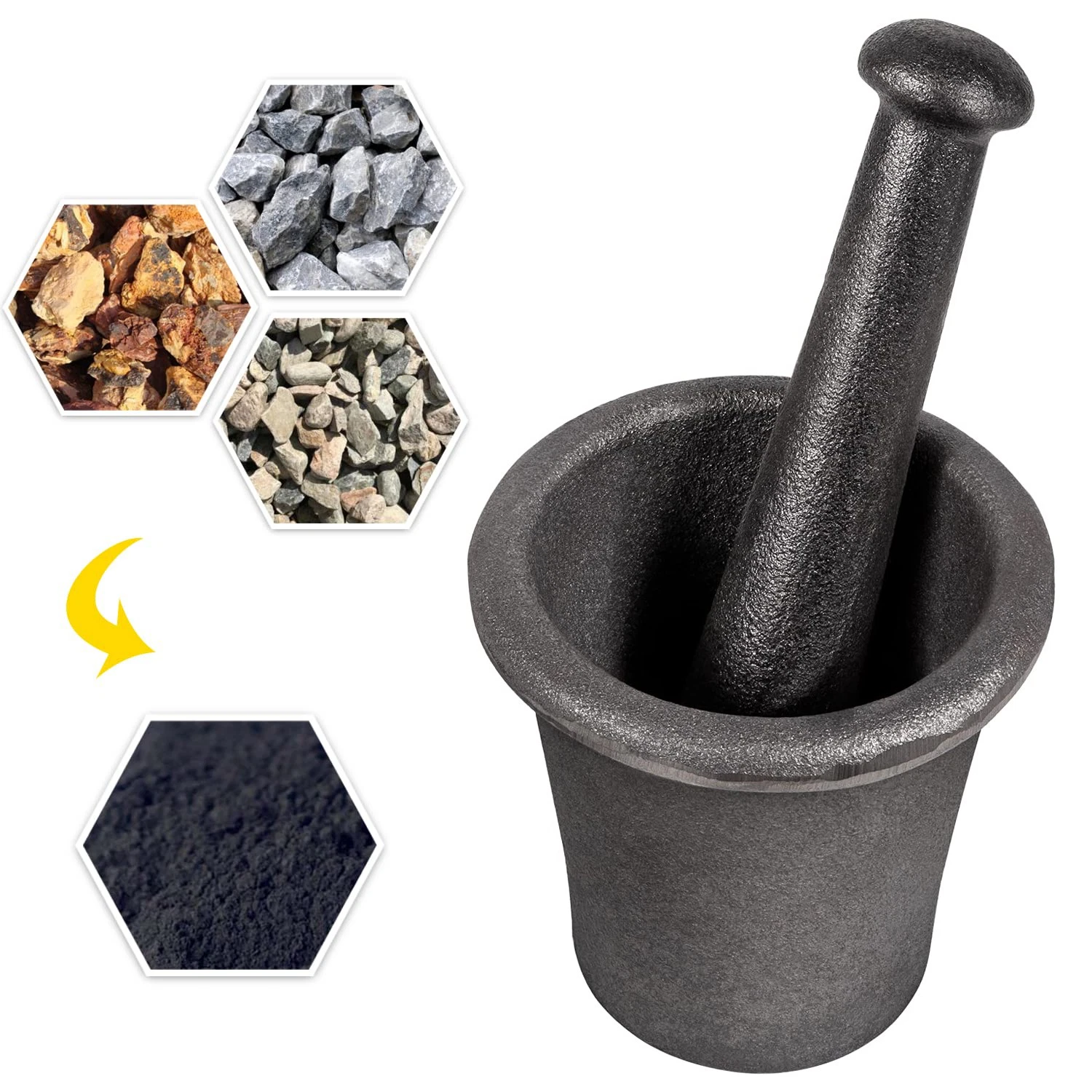 Cast Steel Mortar and Pestle Set Rock-Ore Crusher Pulverizer Assay Gold Silver