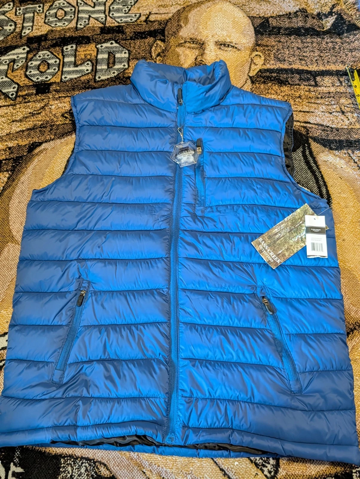 NEW Bass Creek Outfitters Vest Blue Down Blend Men L Hunting Camping Hiking Warm