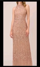 Adrianna Papell Women's Stunning Beaded Gown Sheath Dress Size 18P Rose Gold