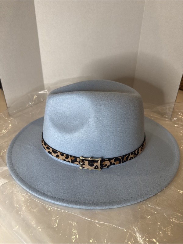 65% Cotton Hat Light Blue With Leopard Print Band