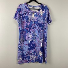 T by Talbots Patch Pocket T-shirt Dress Size Large Blue Purple Expressive Floral