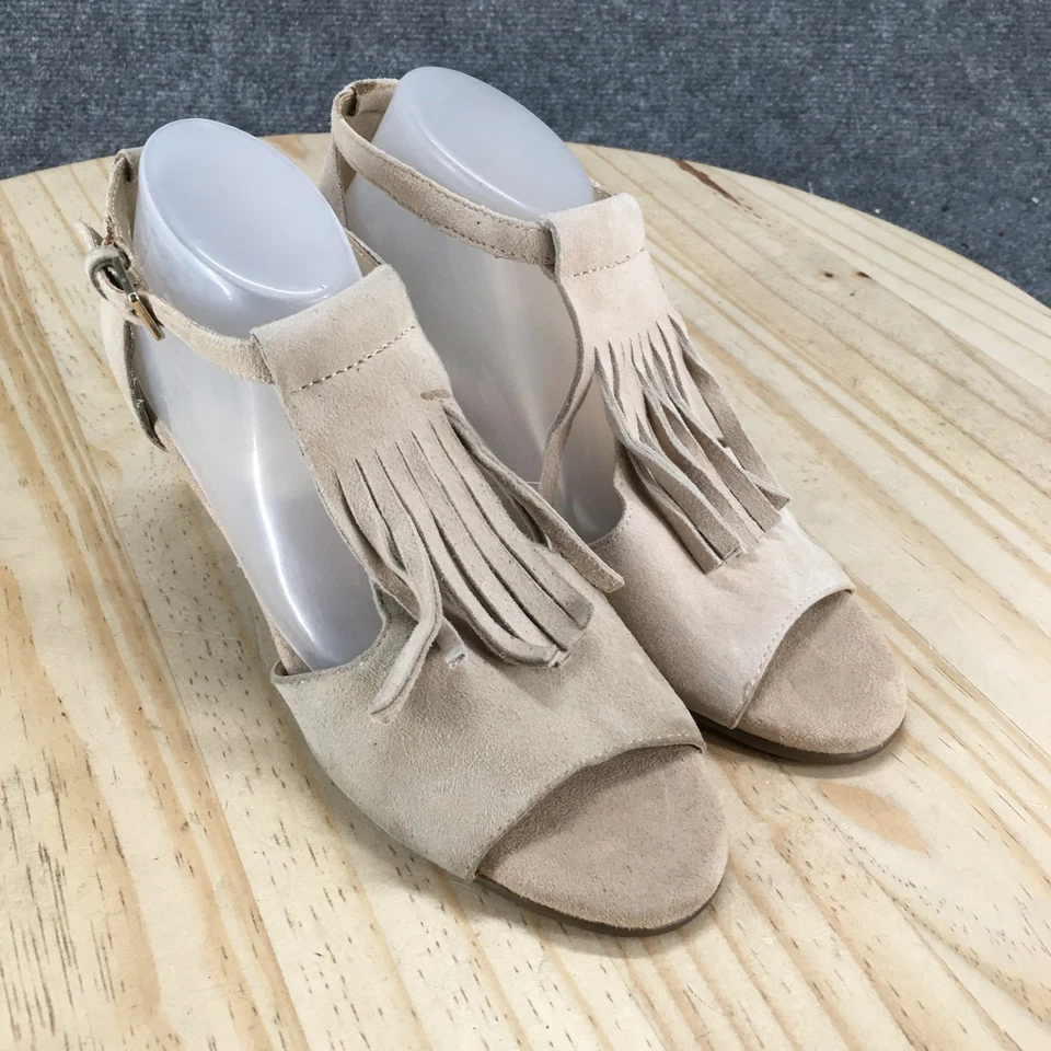 Sandália Aerossoles Feminina 6M Bege Wingback Franja Peep Toe Tira no Tornozelo Salto Camurça - Imagem 3 de 4