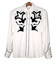 Vtg 50s California Ranchwear Rayon Gabardine Chainstitch Western Shirt/Men's L