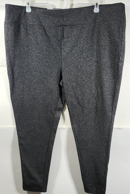 Terra & Sky Women's 4X High Rise Fitted Black Silver Leggings Plus Size NEW