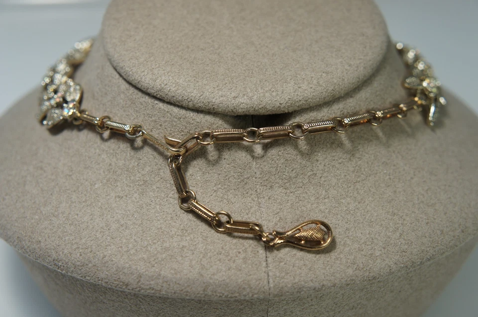 CORO Vintage Gold Tone Hinged Leaf Aurora Borealis Crystal Stone Choker Necklace - Image 4 of 4