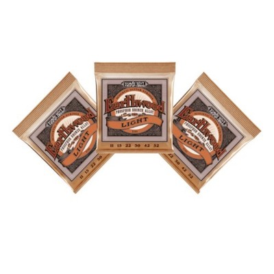 Ernie Ball Guitar Strings 3 Sets Acoustic Earthwood Phosphor Bronze Light 11-52