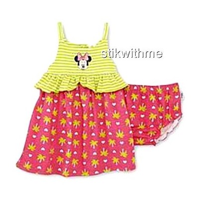 Disney Minnie Mouse SUN DRESS Diaper Cover SET 0-3 mos. OR 3-6 mos. NEW  FREE Sh