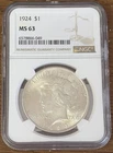1924 Peace Dollar NGC MS63 Silver $1 Brilliant Uncirculated Coin