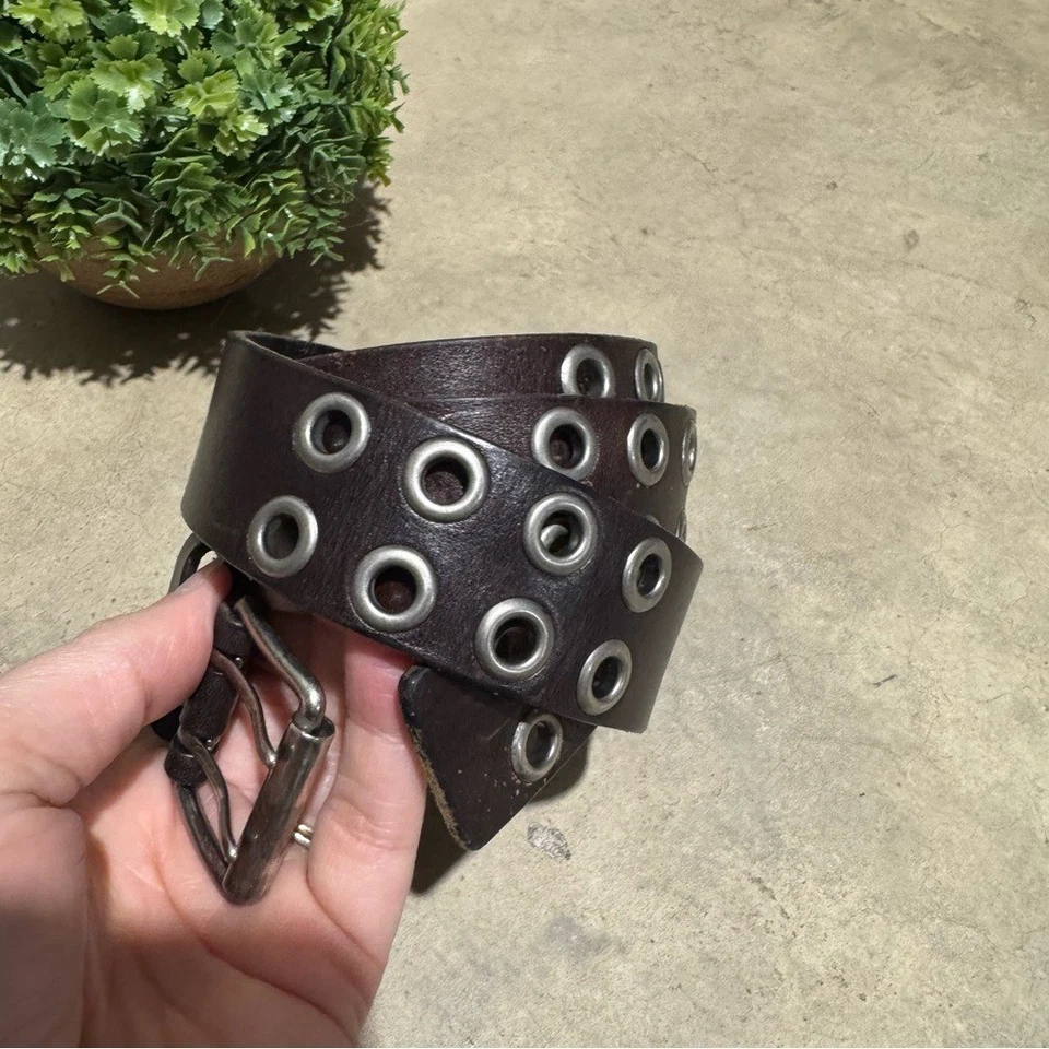 Ремень American Eagle винтажный Y2K коричневый натуральная кожа с двойным отверстием мужской размер 34 - Изображение 2 из 4