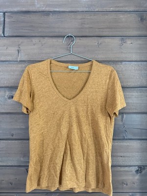 CLOSED Women's Linen Short Sleeve Top Shirt Blouse Mustard Small Lightweight