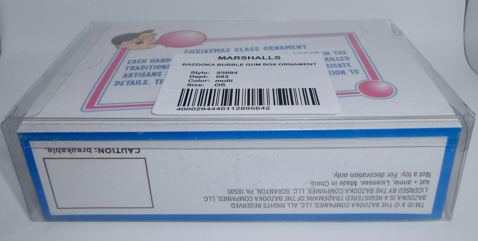 Kat & Annie original BAZOOKA Bubble Gum Glass Christmas Ornament with Box H52