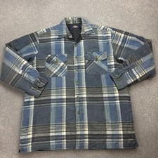 Dickies Jacket Adult Large Blue Plaid Flannel Chore Workwear Lined Shacket Men