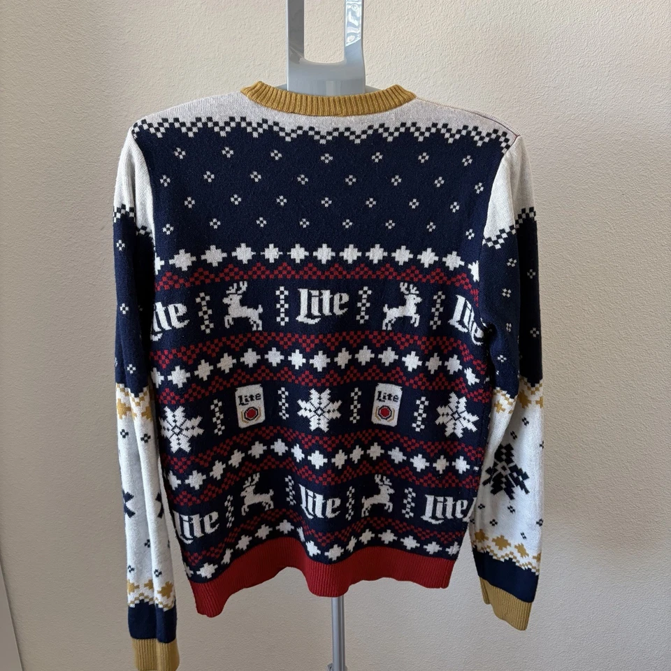Miller Light Funny Ugly Christmas Sweater Mens Sz MED Beer Snowflakes Pullover - Image 2 of 4