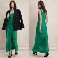 Banana Republic Dress Satin Twill Slit Maxi Women's Size Medium Green