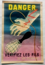 Affiche Ancienne Année 50 - DANGER Vérifiez Les Fils De Vos Baladeuses N°11 