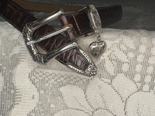 Brighton Women  s Brown Crocodile XL Dress Belt with Silver Buckle  Heart Charm