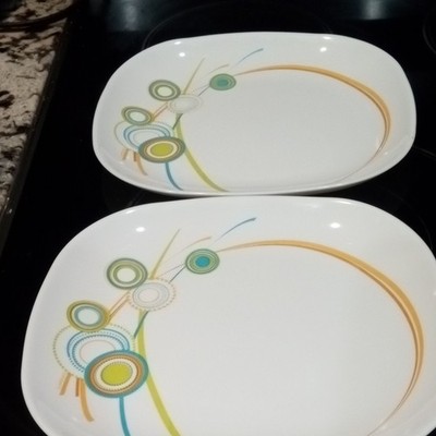 Luminarc France Square White Glass Dinner Plates Geometric Pattern Set of 2