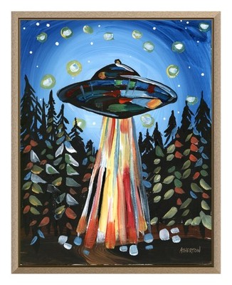 Atherton 11x14 Original Alien Abduction Acrylic Painting ''UFO Woods'' hand signed