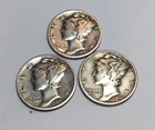 1943 P-D-S Mercury Head Dimes 90% Silver, VF+