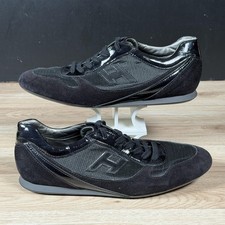 Hogan Zapatos Para Hombres 10.5 Negro Gamuza Charol Tenis Informales Lujo Italia