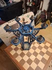 Antique Art Deco Heavy Cast Iron 6 arm Chandelier with Scrollwork Sprayed Blue