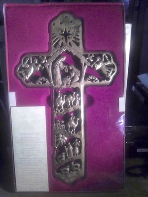Brass Christmas Cross Nativity Scene Wall Hanging Golden Dicksons -- 9073