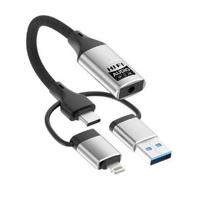 HiFi Audio 3 in 1 Adapter USB C to Lightning USB A for iPhone Phone Headphones