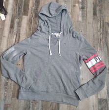 Victoria's Secret PINK Pullover Hoodie Women's Size Large Gray Pink Logo Stripe
