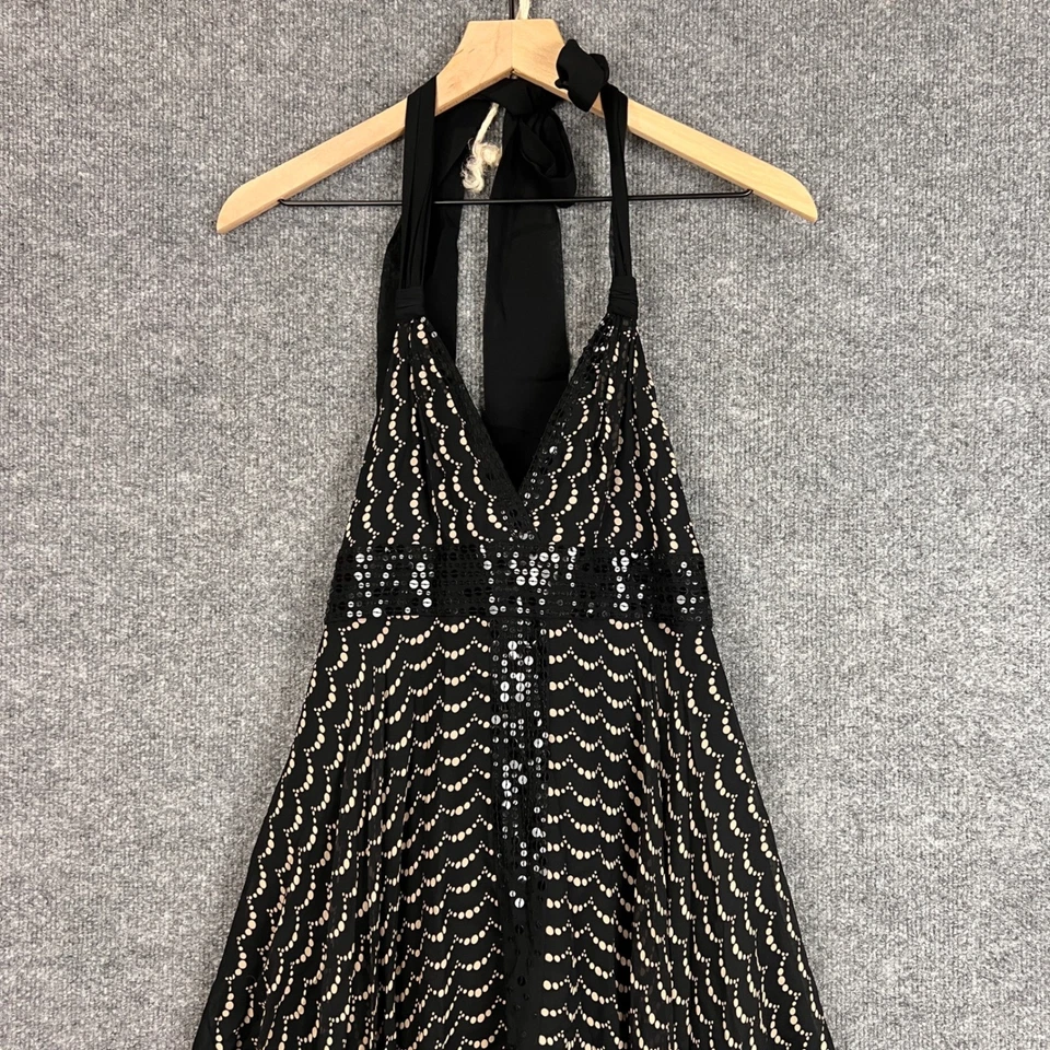 Vestido BCBGMAXAZRIA Y2K Halter SEDA Asimétrico Hada Lentejuelas Adornado Talla 6 Foto 3 de 4