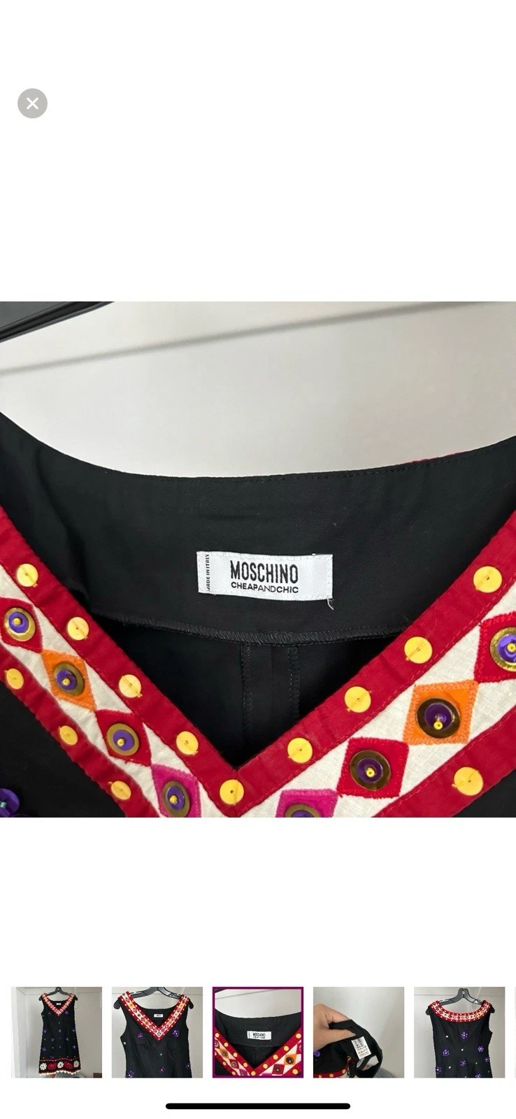 Abito MOSCHINO italiano paillettes elefante fiore applica nero USA 8