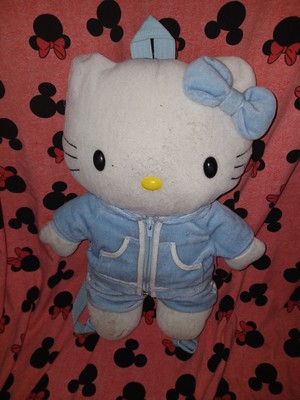 Vintage Y2K Sanrio Hello Kitty Blue Velour Tracksuit Plush Backpack Bag 15 