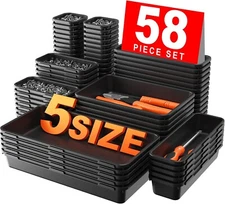 Tool Box Organizer Tray Divider Set 58Pcs Black – Garage & Drawer Storage
