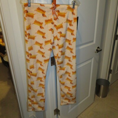 Hot Dog Dachshund Dog Yellow Mustard Pajama Lounge Pants Bottoms S Small - NWT