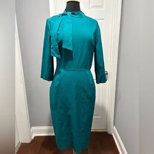 NWT Muxxn Blue Teal Fitted Knee Length Dress w/ Pockets and Tied Bow-size 1X