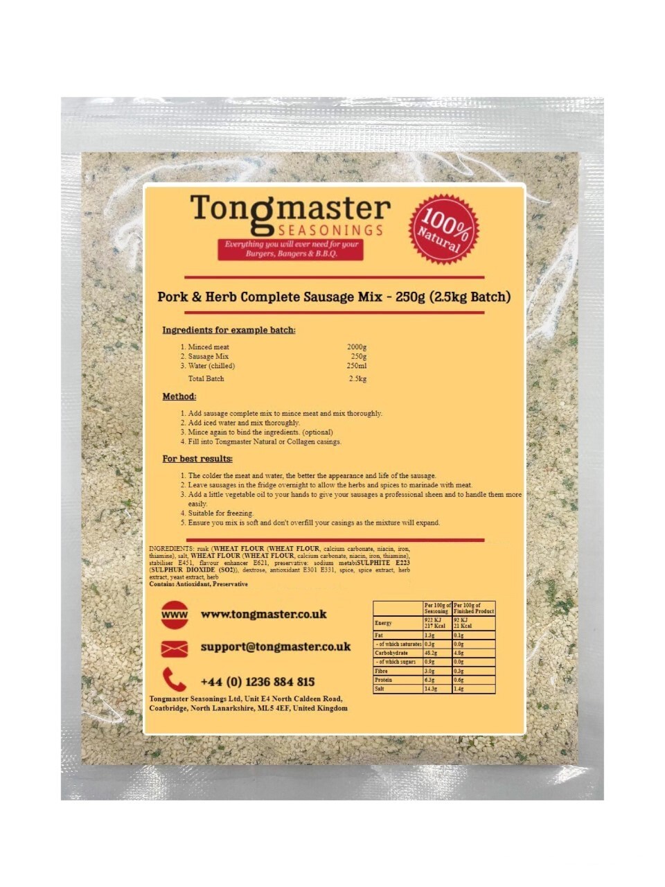 Pork & Herb Complete Sausage Mix - 250g (2.5kg Batch)